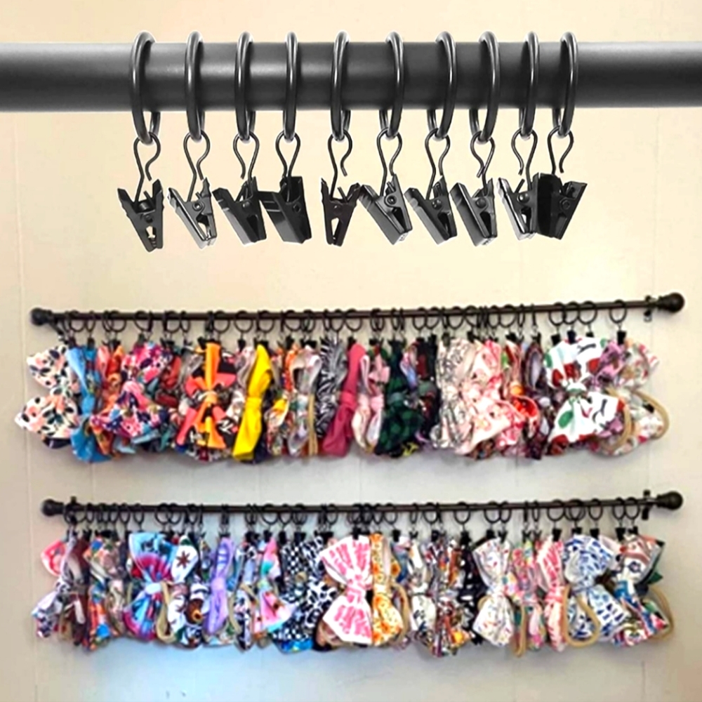 New 70 Black Clip On Curtain / Drapery Rings - Great for Kids Bows Hats Scarves